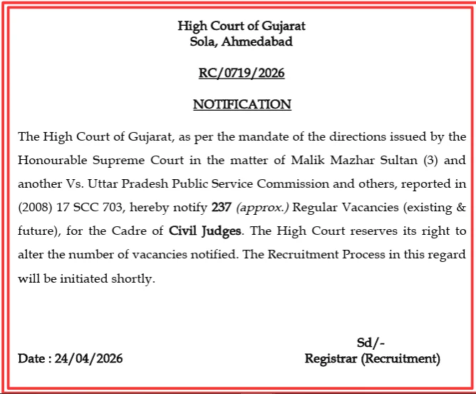 Gujarat High Court Civil Judge Recruitment 2026