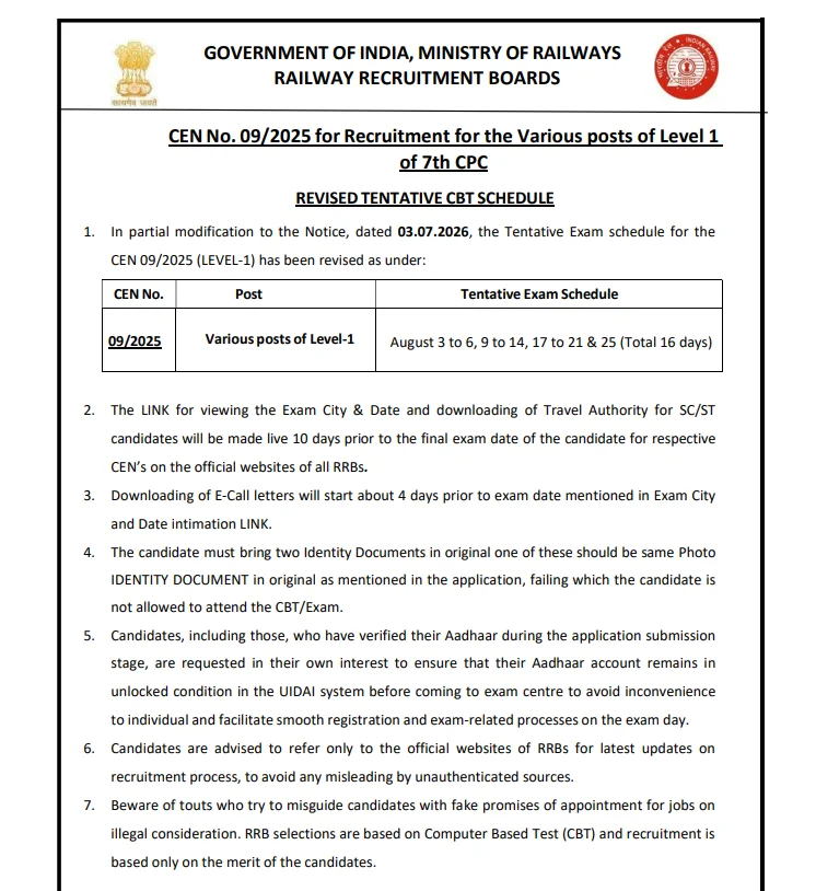 RRB Group D Exam Date 2026