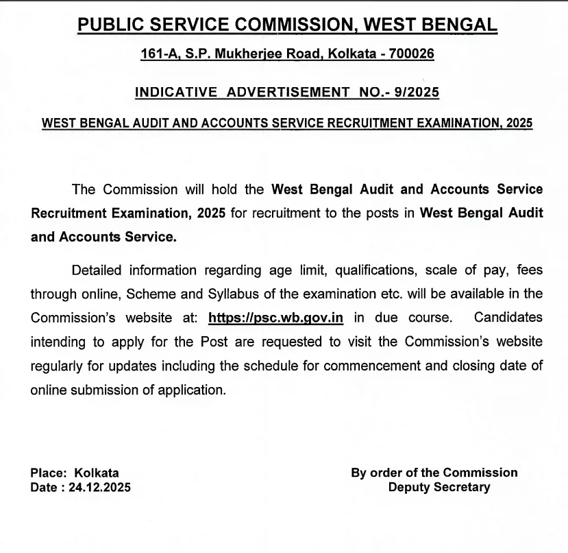 WBPSC Audit & Accounts Service Recruitment 2025, Check Official Short Notice_2.1