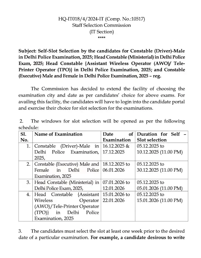 Delhi Police Slot Booking 2025 Live @ssc.gov.in For Constable, Head Constable And AWO/TPO_2.1