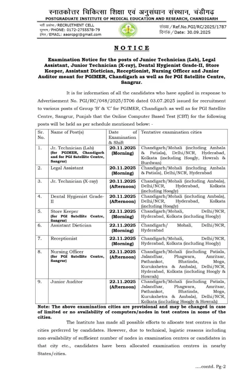 PGIMER Nursing Officer Exam Date 2025 Out, Check Exam Schedule_2.1