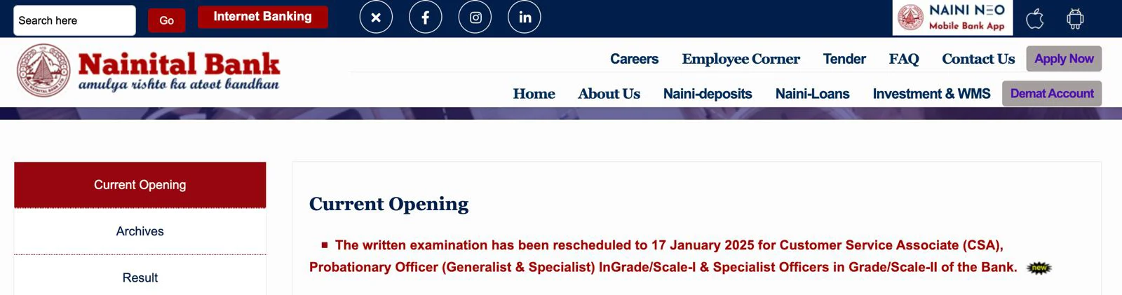 Nainital Bank Exam Date 2026 Official Notice
