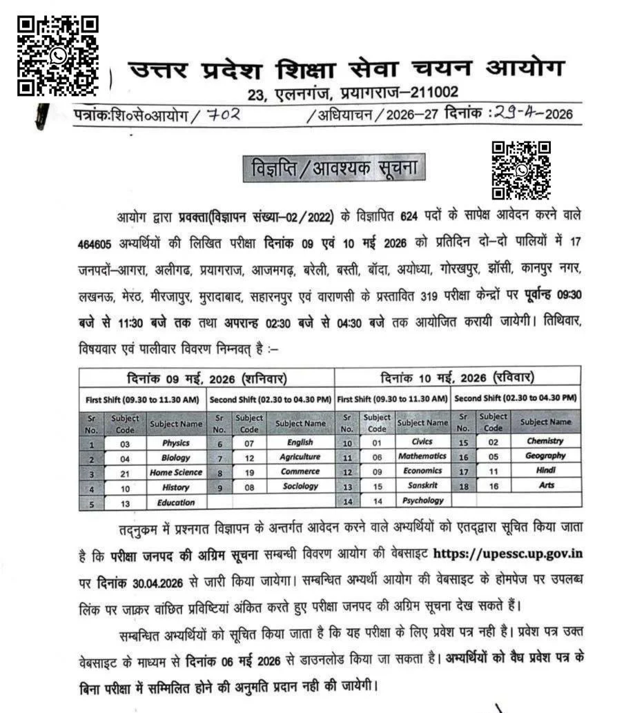 Official UP TGT PGT Exam Schedule and Date Notification