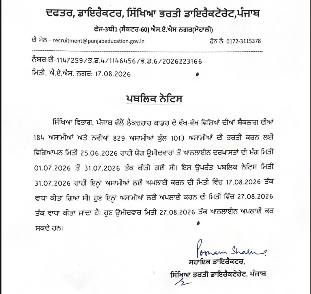 Punjab Lecturer Recruitment 2026 Out (1013 Vacancies), Exam Date, Selection Process_2.1