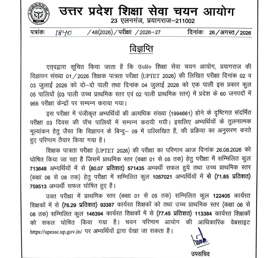 UPESSC UPTET Result 2026 Out @upessc.up.gov.in, Download Scorecard PDF_2.1