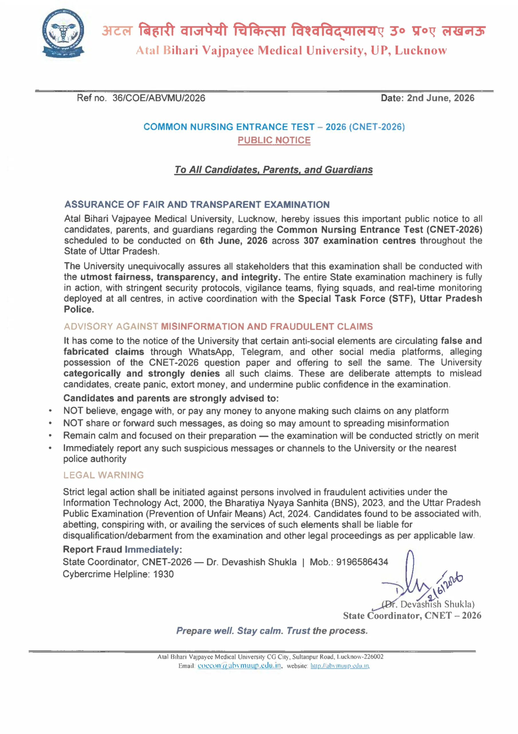 ABVMU Official Public Notice Regarding CNET 2026 Rumors