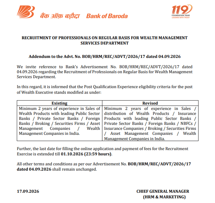 Bank of Baroda SO Recruitment 2026 Out, Last Date Extended Till 1 October_2.1
