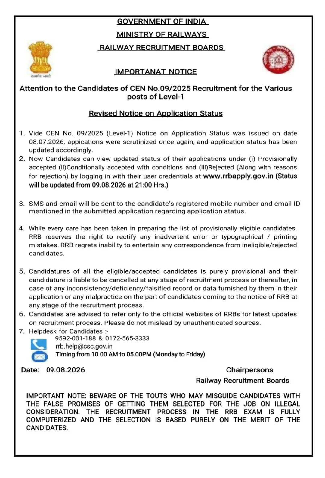 RRB Group D Application Status 2026 Revised Notice Out, Check Status Link_2.1