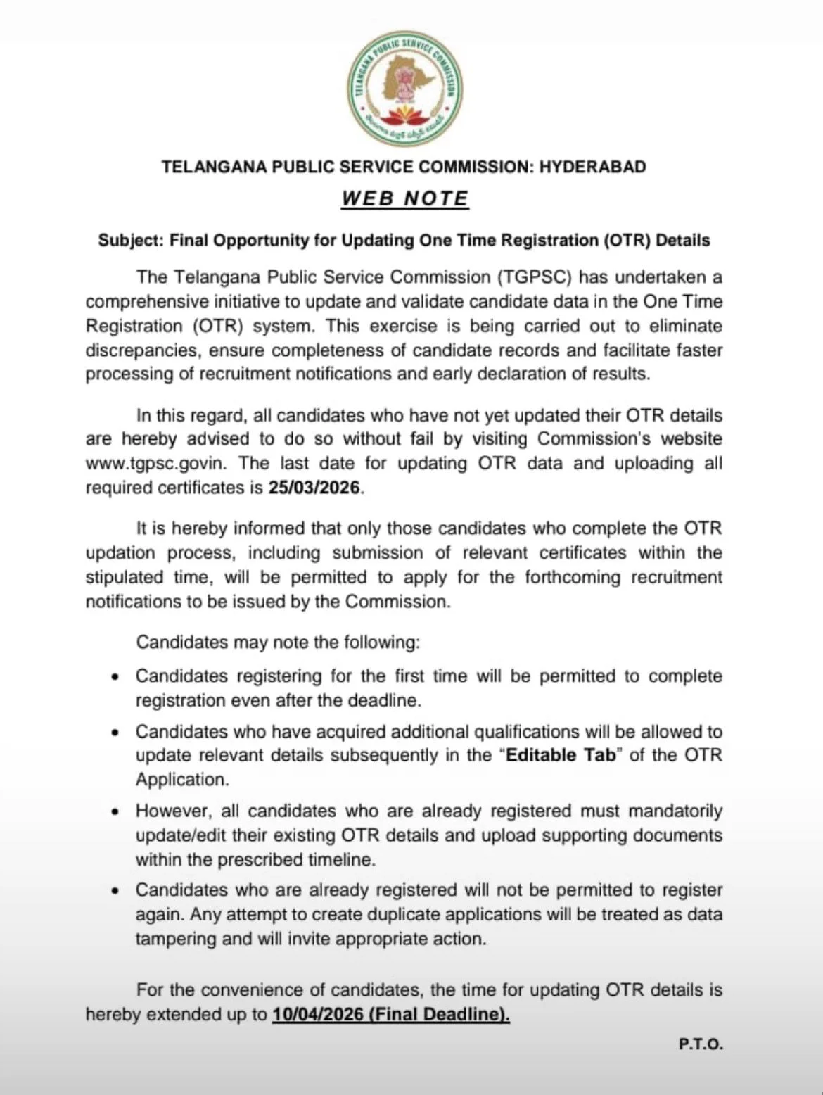 TGPSC OTR 2026, Telangana One Time Registration, Apply Date Extended Till 10 April 2026_2.1