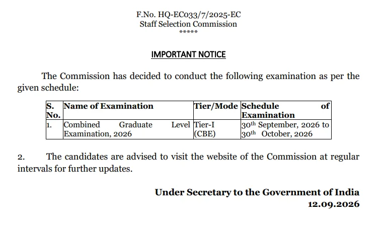 SSC CGL Exam Date 2026 Out