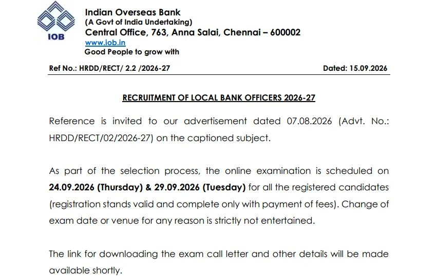 IOB LBO Exam Date 2026 Out, Check Official Dates, Exam Shift and Timing_2.1