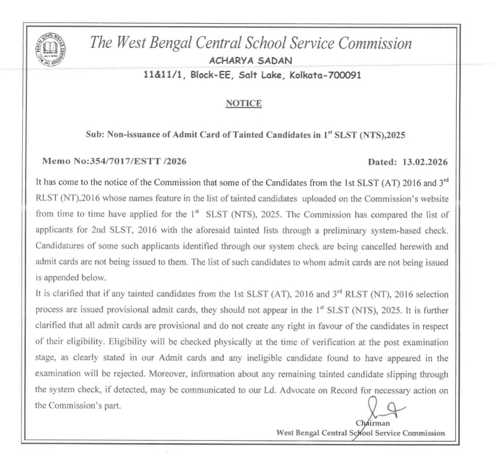 WBCSSC Tainted notice 2026