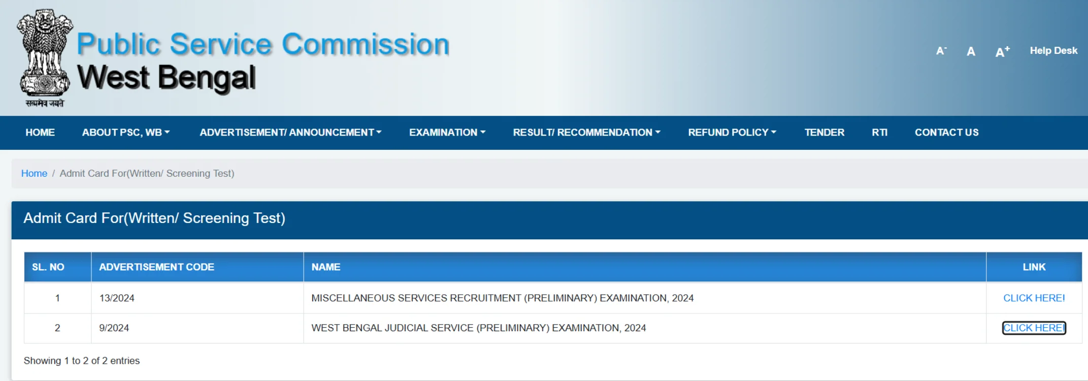 WBPSC Miscellaneous Admit Card 2026
