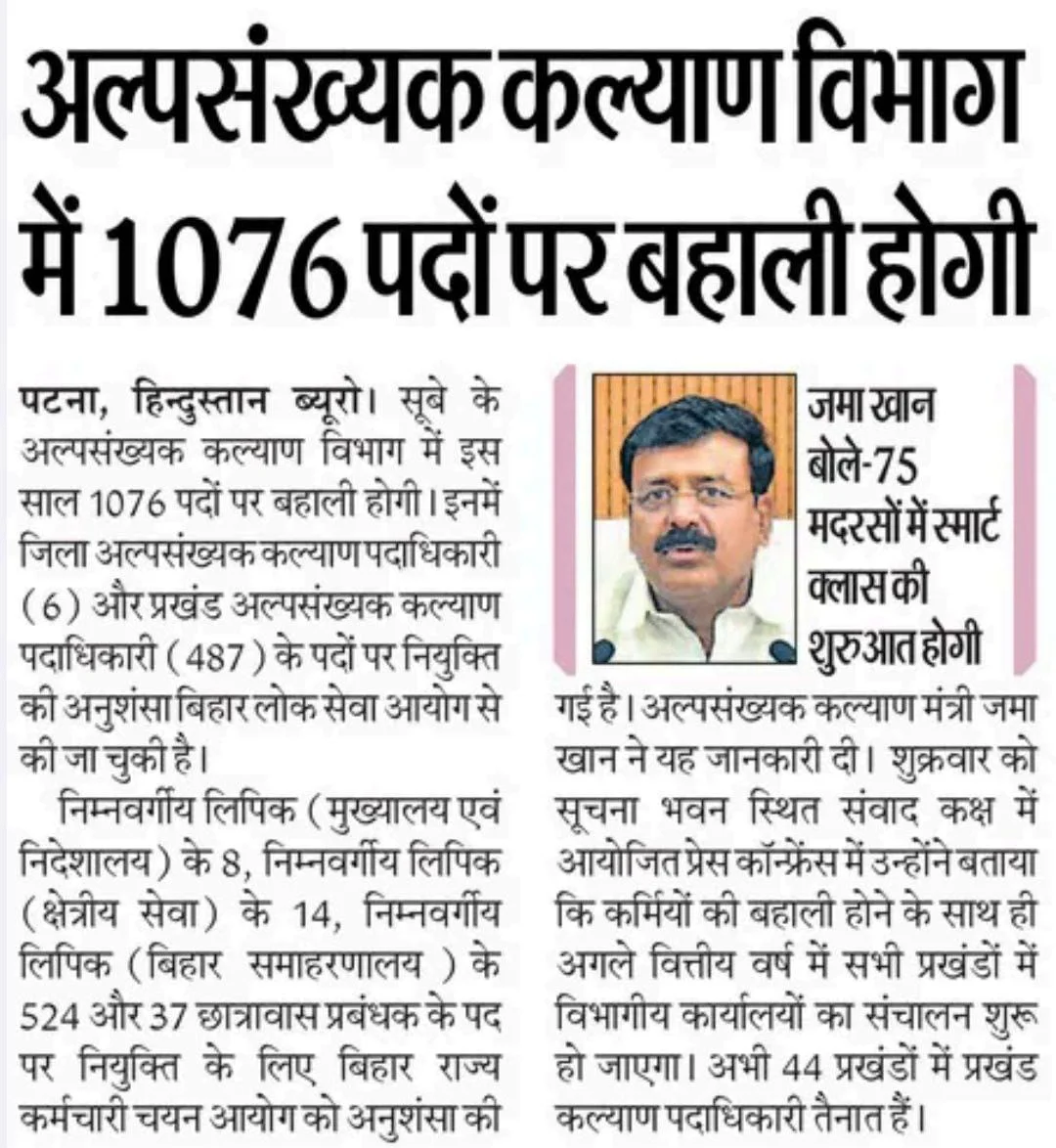 Bihar Minority Welfare Department Recruitment 2026, 1076 Vacancies to Be Filled Soon_2.1