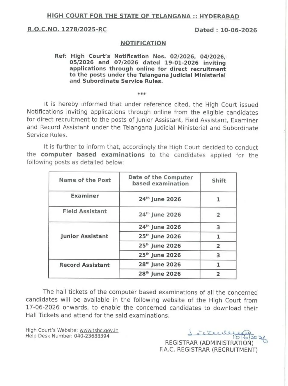 Telangana District Court Exam Date 2026 Out For Examiner, Record Assistant & Other Posts_2.1