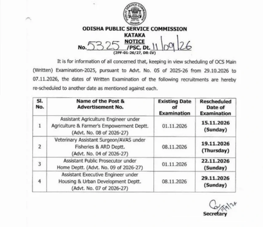 OPSC OCS Mains Exam Date 2026 Revised, Check Official New Schedule Details_2.1